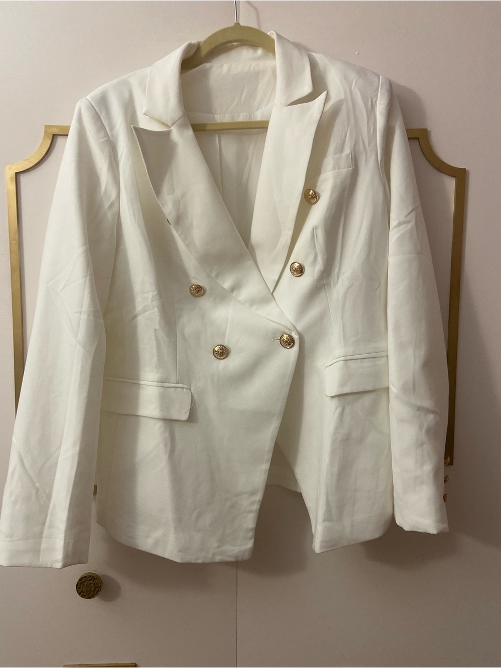 Off White Double Breasted Tailored Blazer Gold Crest Buttons NWOT XL